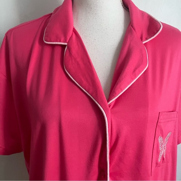 MUK LUKS • Cloud Knit "Just Cruisin" Notch Collar Pajama Top Pink Butterfly - Picture 4 of 6